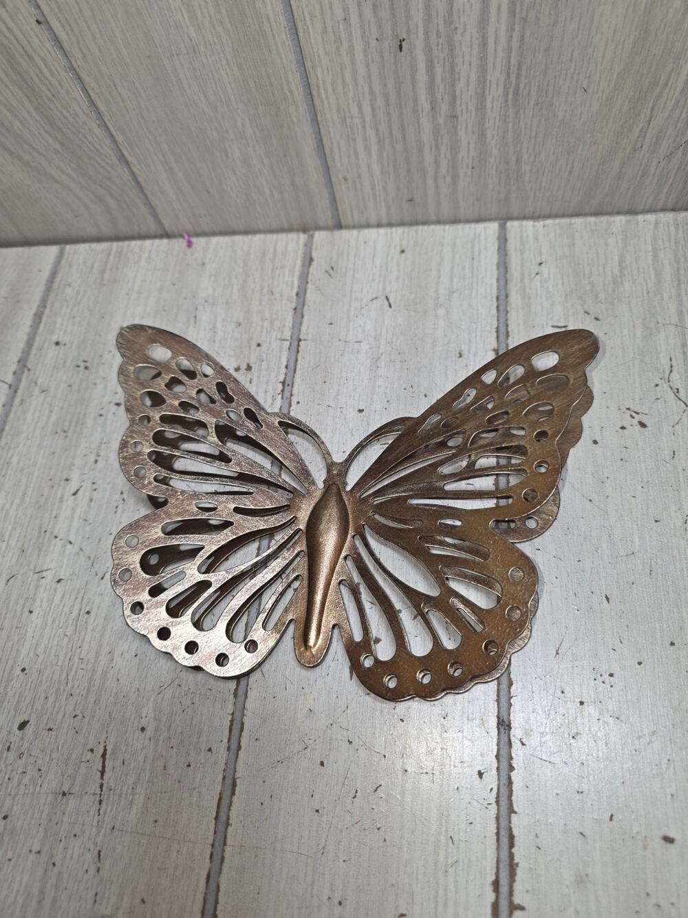 Vintage Gold Metal/Brass Double Butterfly Wall Hanging 6” X 8” Ornate Detailed